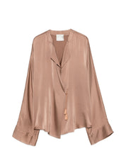 Forte Forte Brown Silk Shirt — Draped Satin Elegance