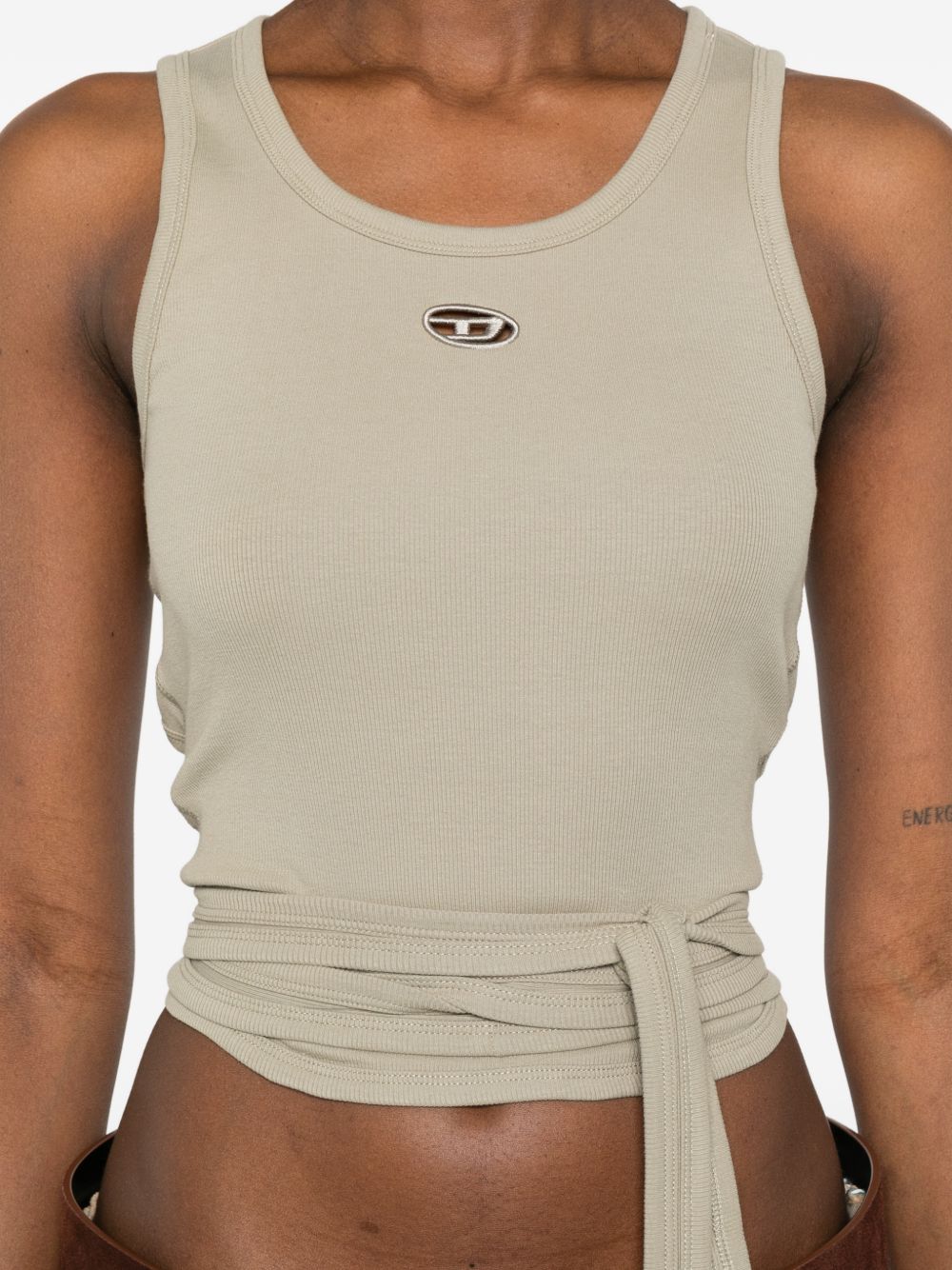 Diesel Top Green — Tie‑Waist Cotton Tank