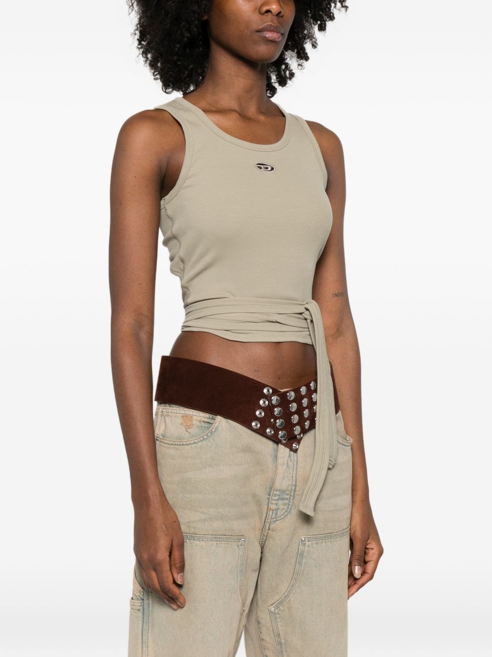 Diesel Top Green — Tie‑Waist Cotton Tank