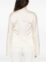 Forte Forte Silk Satin Shirt — Ivory Tie Tassel