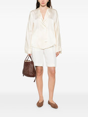 Forte Forte Silk Satin Shirt — Ivory Tie Tassel