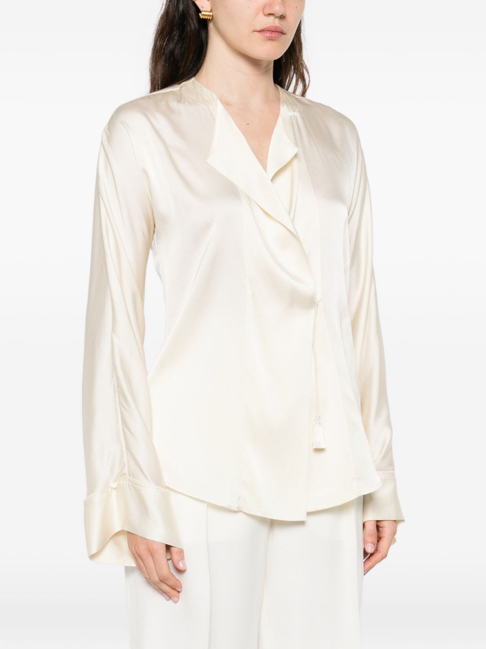 Forte Forte Silk Satin Shirt — Ivory Tie Tassel