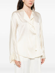 Forte Forte Silk Satin Shirt — Ivory Tie Tassel