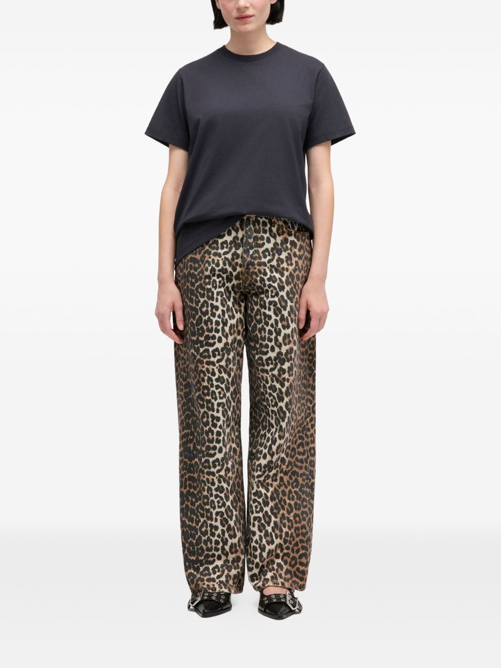 Ganni Brown Jeans — Leopard Belt Loops, Organic Denim