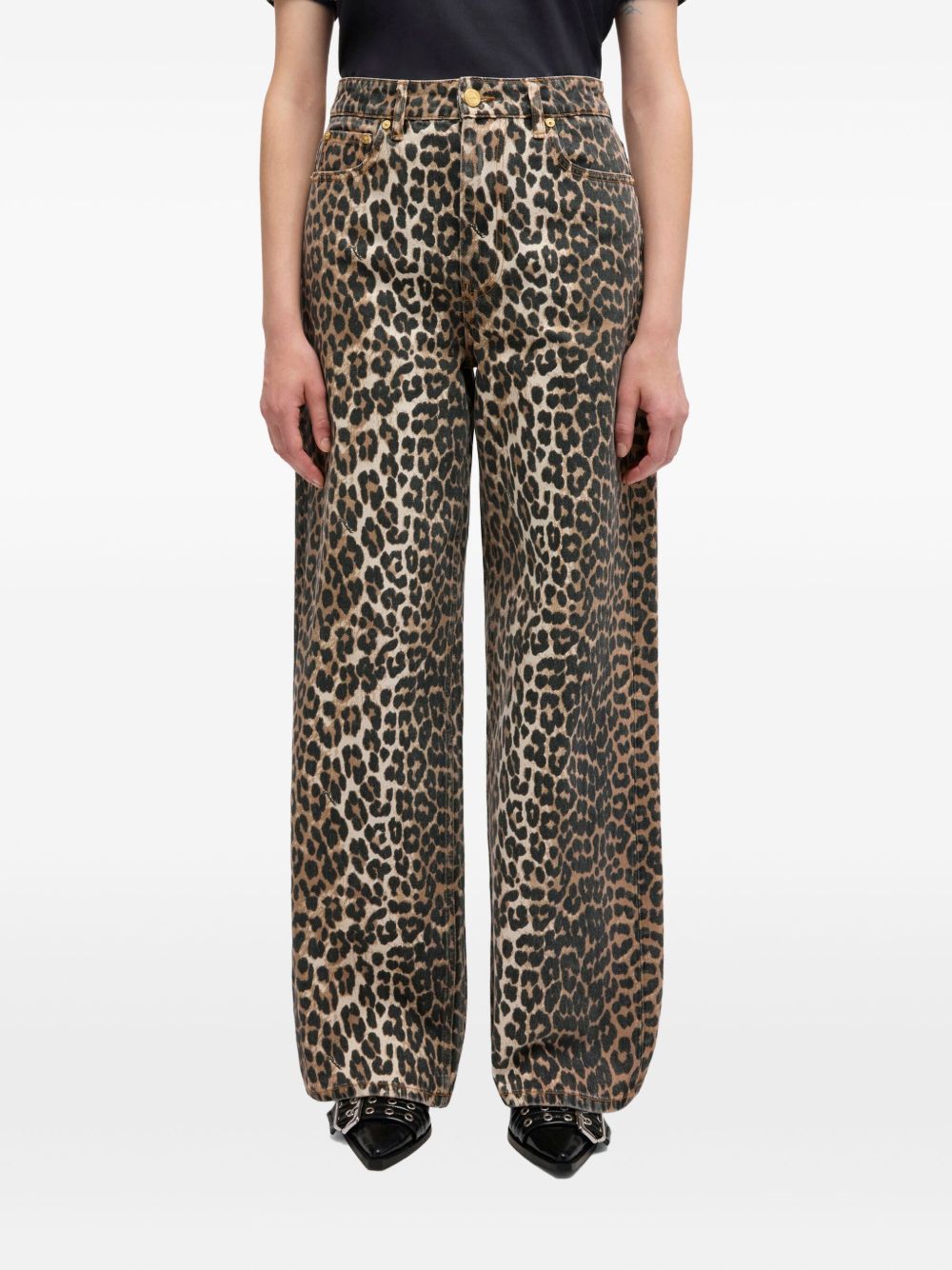 Ganni Brown Jeans — Leopard Belt Loops, Organic Denim