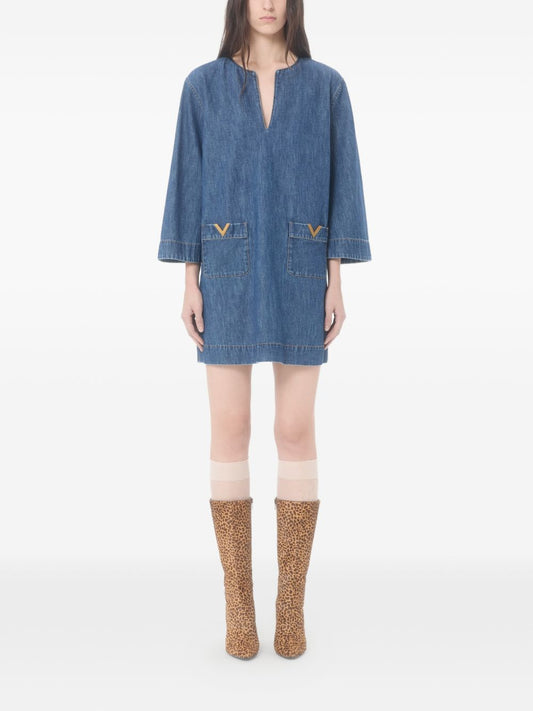 Valentino Dresses Blue — V-Neck Denim Dress (Women)