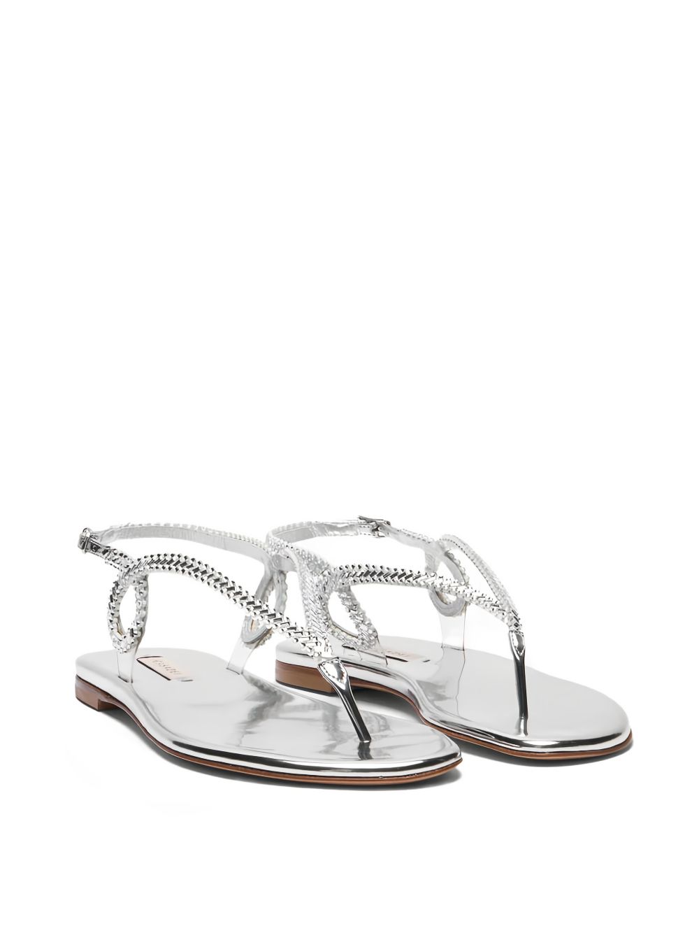 Casadei Sandals — Silver Braided T‑Bar (New In)