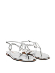 Casadei Sandals — Silver Braided T‑Bar (New In)