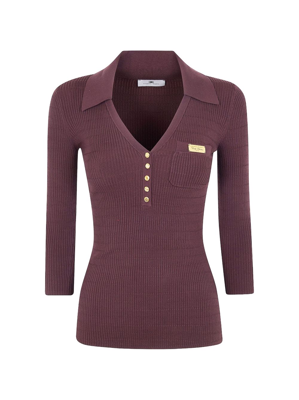 Elisabetta Franchi Brown Sweater - V‑Neck Ribbed Knit