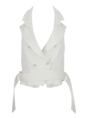 Elisabetta Franchi Ivory Sweaters — Belted Vest Topwear