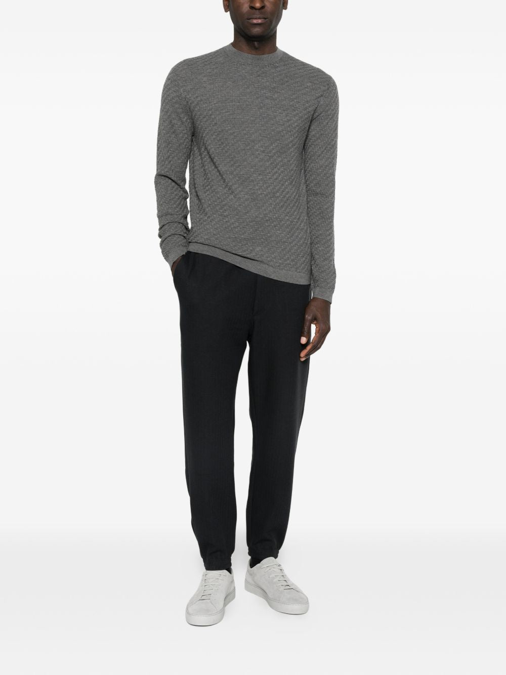 Emporio Armani Grey Sweaters — Wool Crewneck Tops