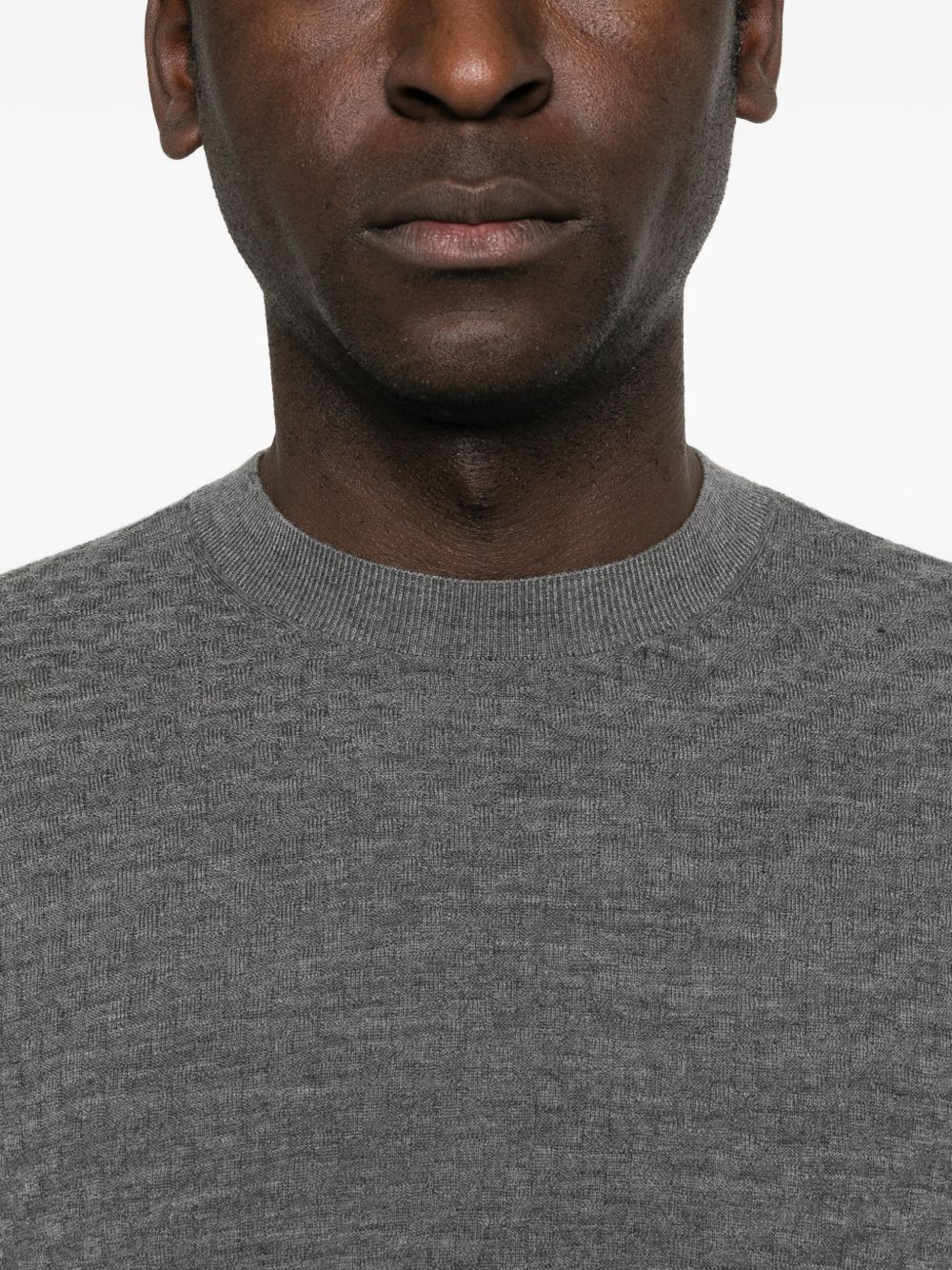 Emporio Armani Grey Sweaters — Wool Crewneck Tops