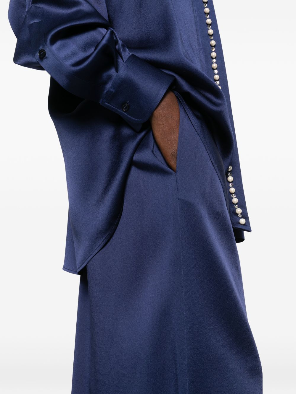 Stella McCartney Blue Satin Trousers — Wide‑Leg Fit