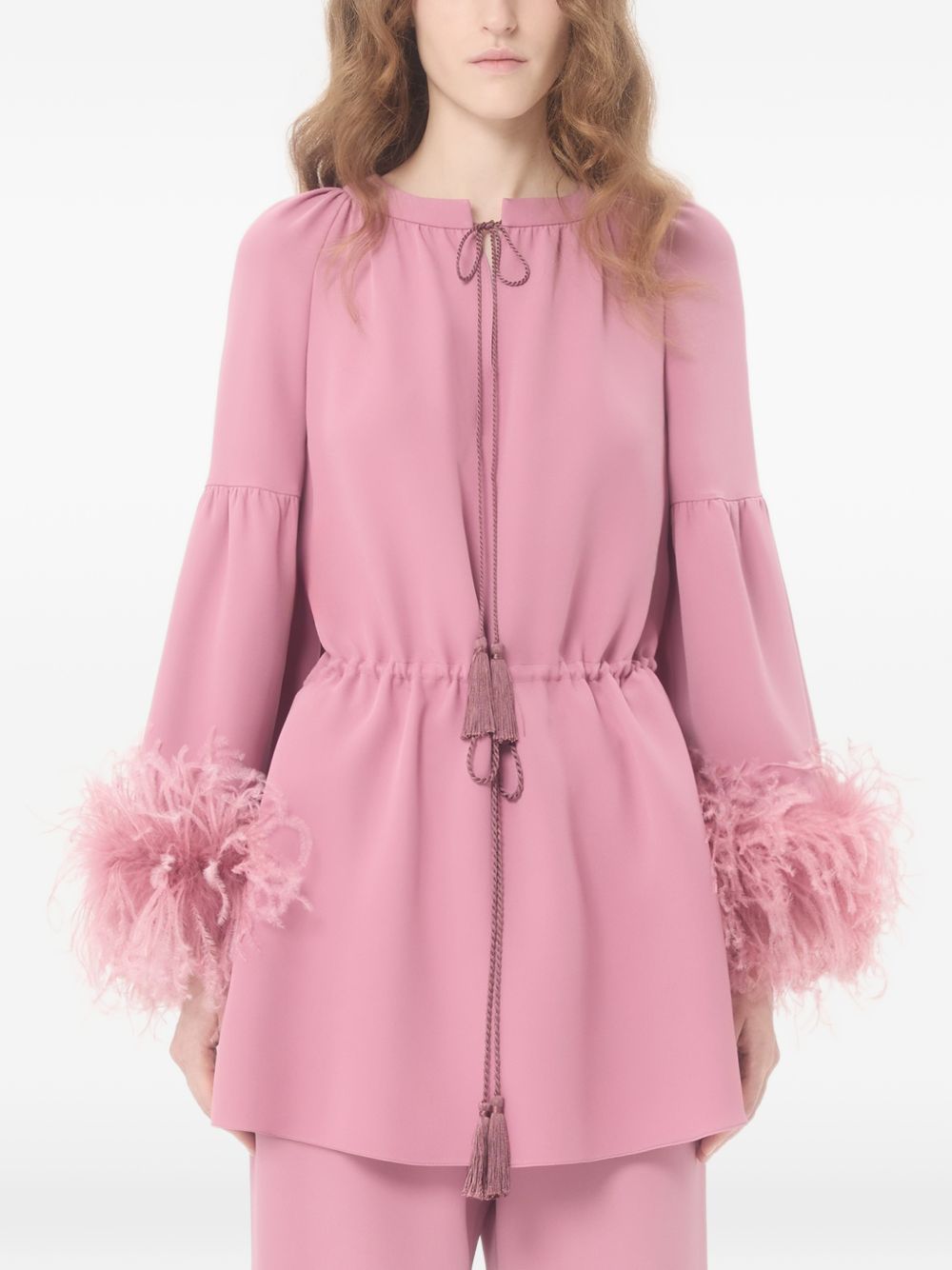 Valentino Top Pink — Feathered Silk Top for Women