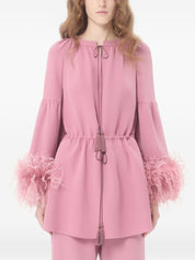 Valentino Top Pink — Feathered Silk Top for Women