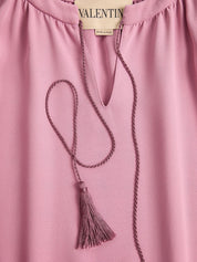Valentino Top Pink — Feathered Silk Top for Women