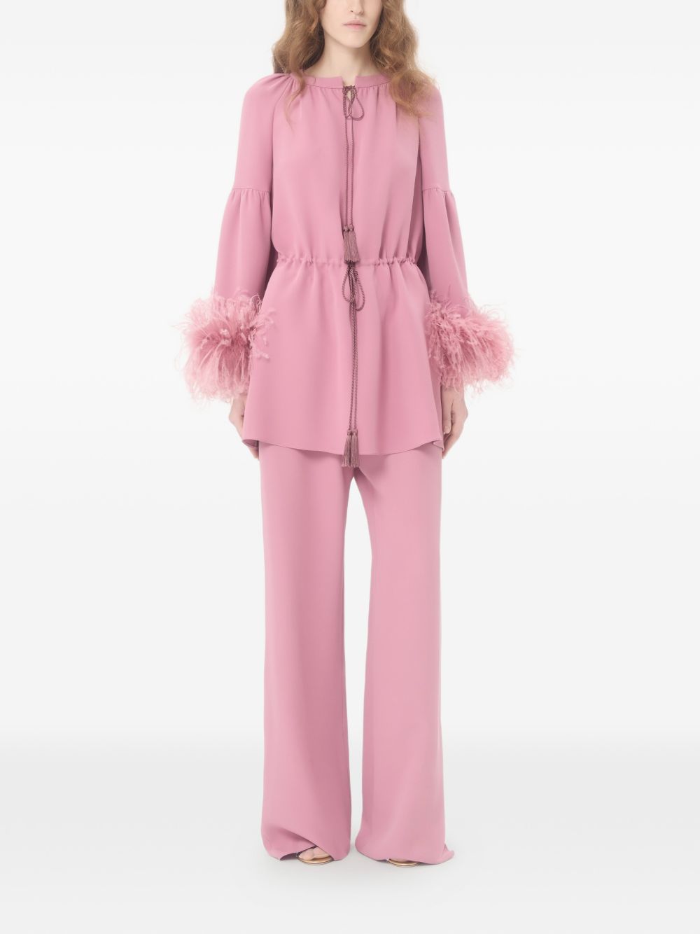 Valentino Top Pink — Feathered Silk Top for Women