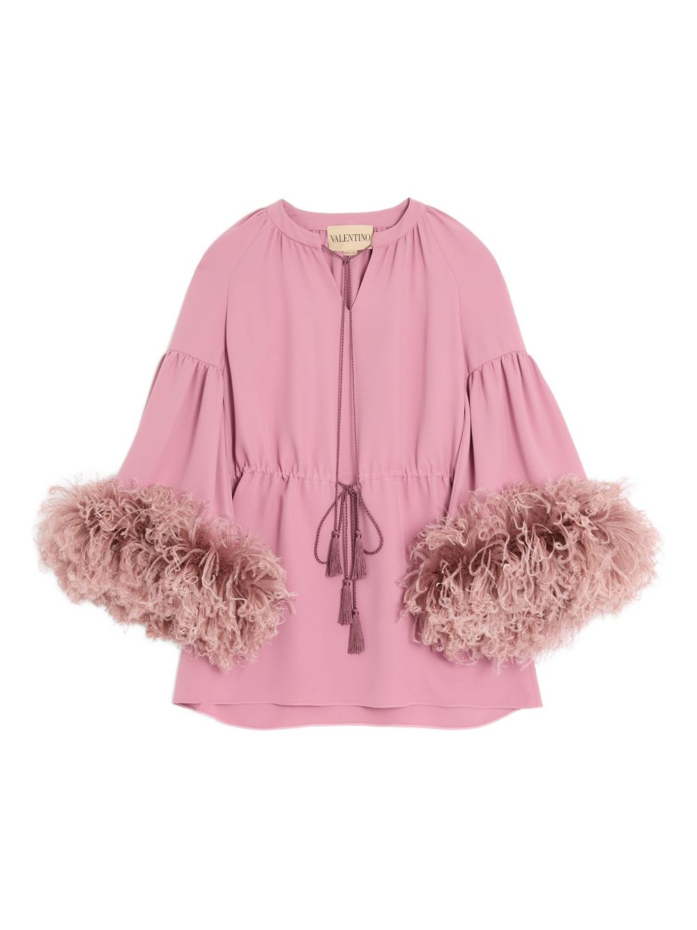Valentino Top Pink — Feathered Silk Top for Women