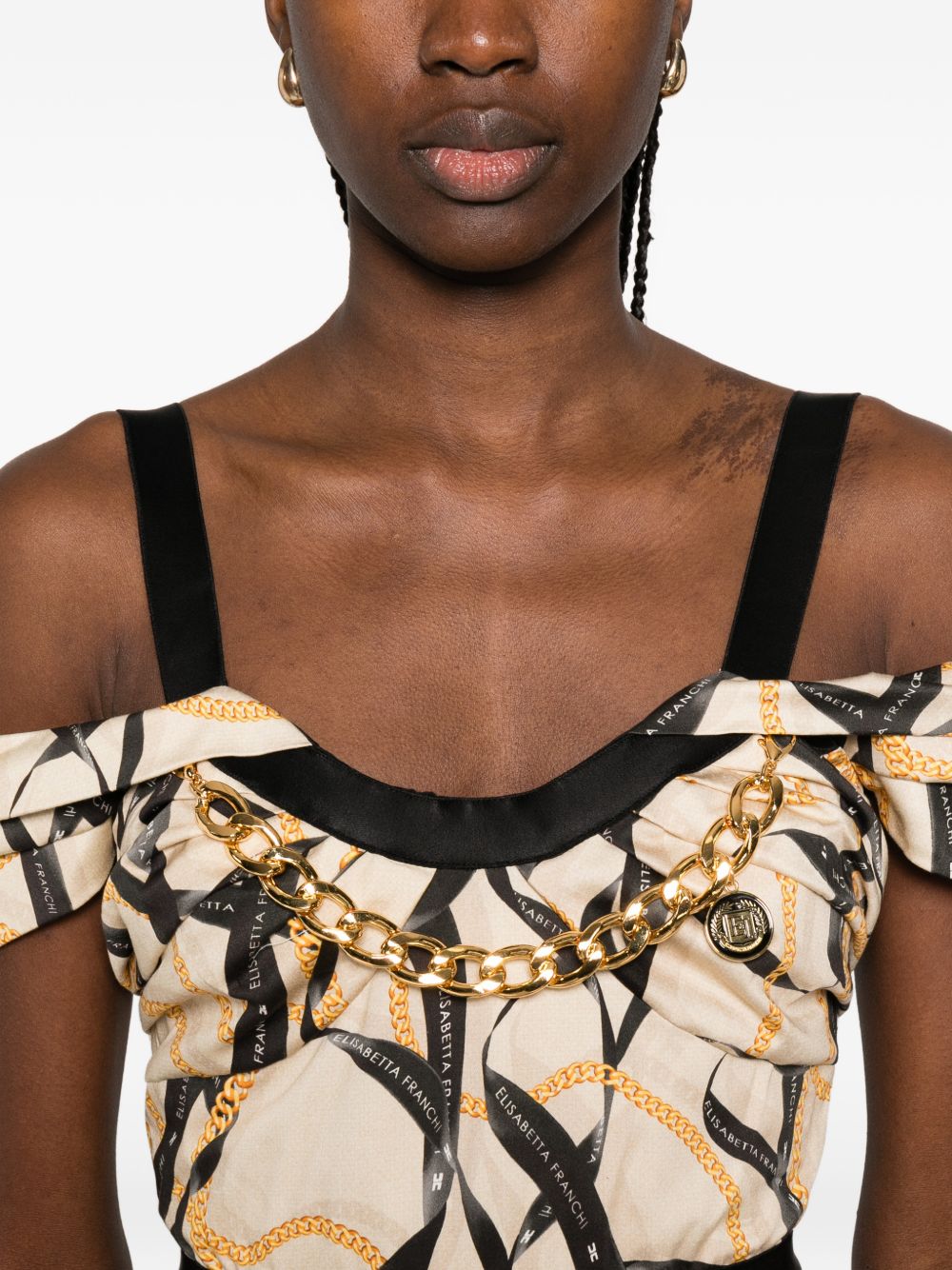 Elisabetta Franchi Beige Dresses — Midi Cotton Dress