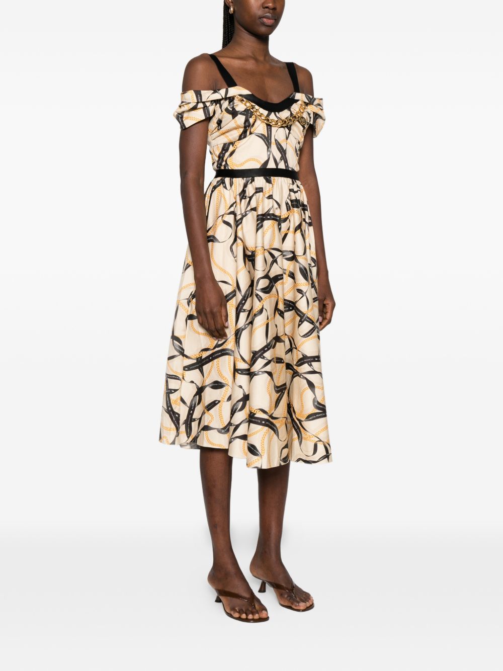 Elisabetta Franchi Beige Dresses — Midi Cotton Dress