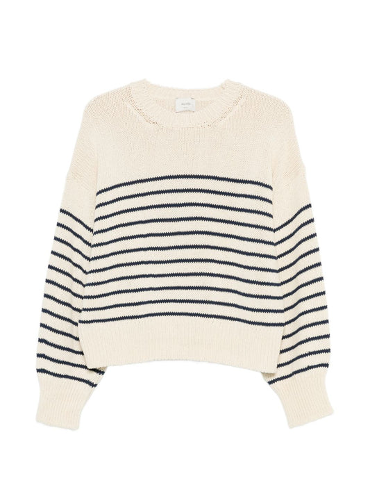 Alysi Sweaters White — Striped Knit Sweater for Women