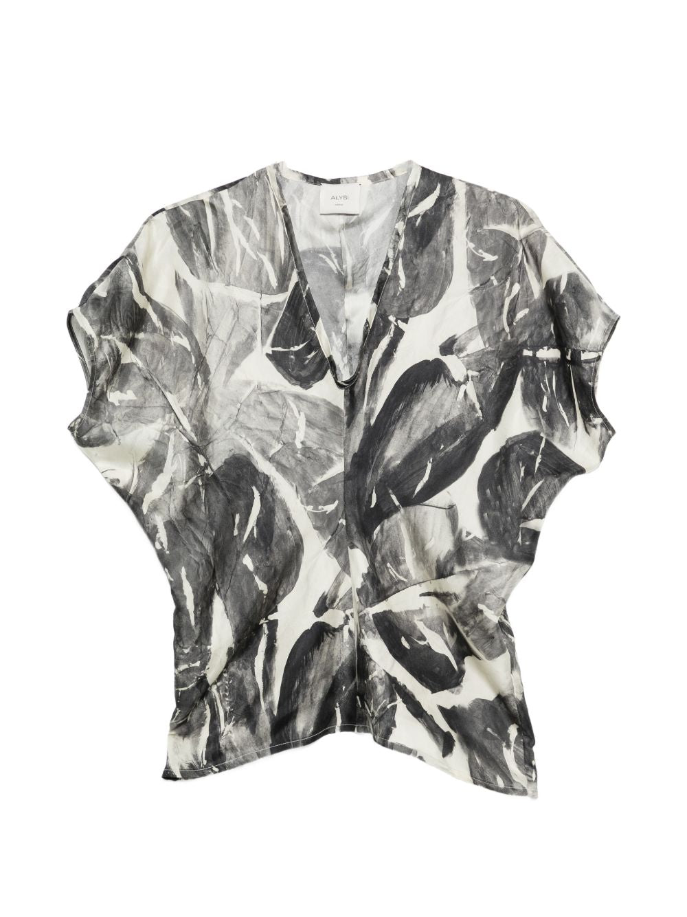 Alysi Silk Shirts in Black — V‑Neck Short Sleeve
