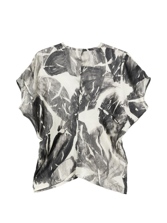 Alysi Silk Shirts in Black — V‑Neck Short Sleeve