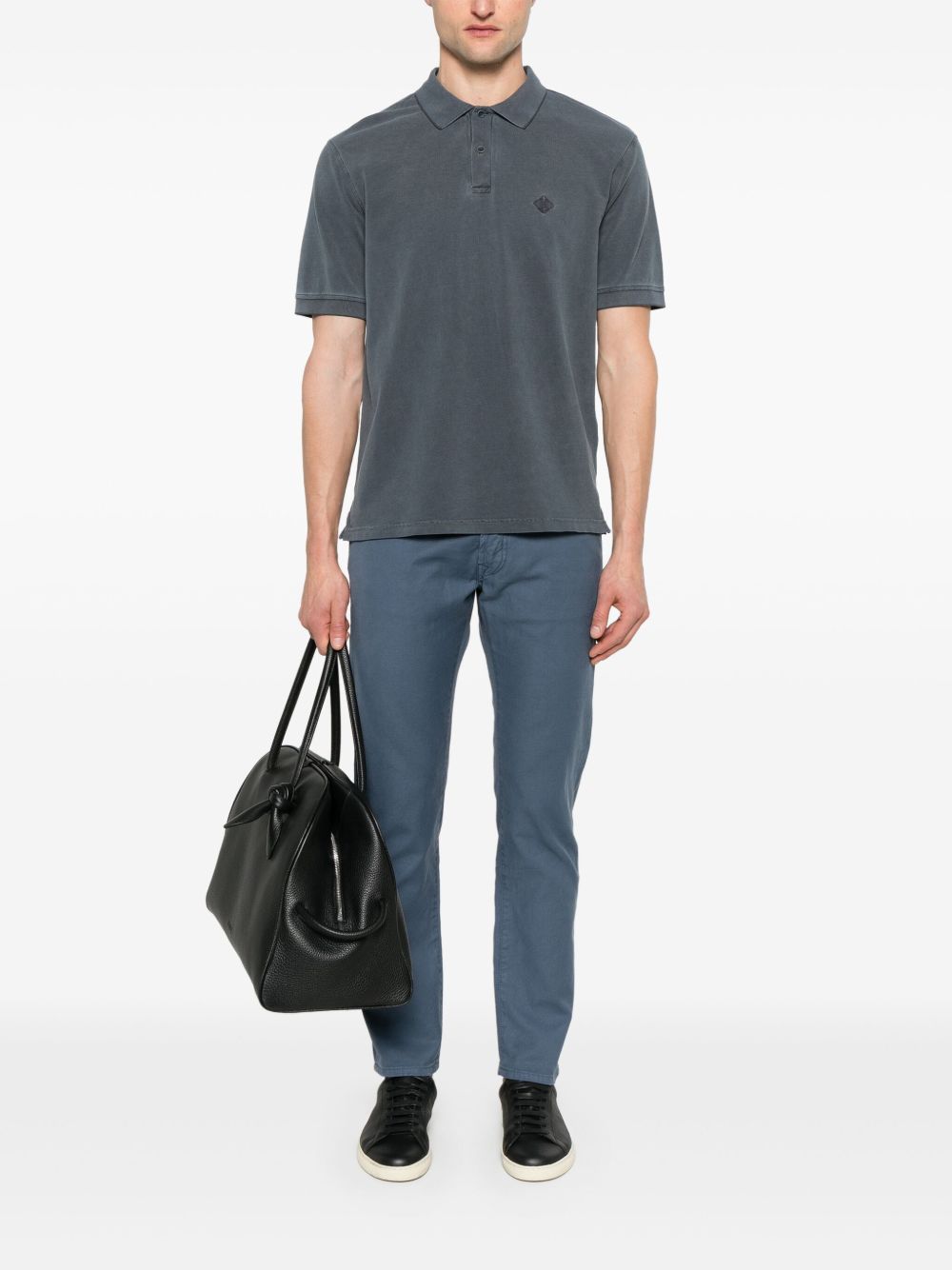 HERNO Logo Cotton Polo Shirt for Men — Blue Grey Topwear