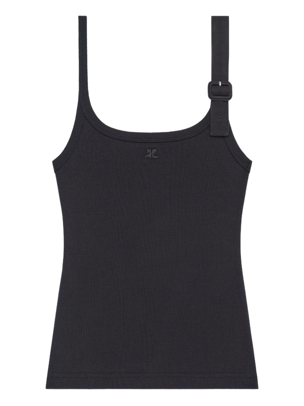 Courreges Pre Top — Black Ribbed Buckle Detail