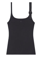 Courreges Pre Top — Black Ribbed Buckle Detail