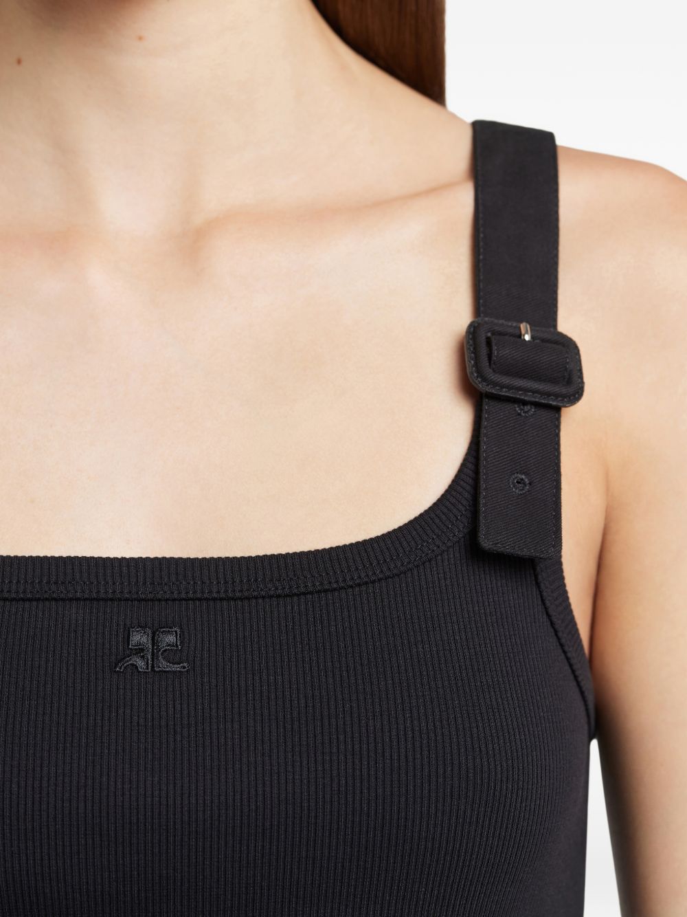 Courreges Pre Top — Black Ribbed Buckle Detail