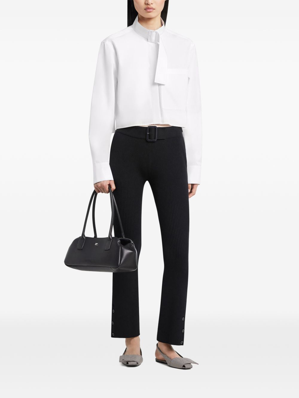 Courreges Pre Trousers Black — Ribbed Capri Trousers