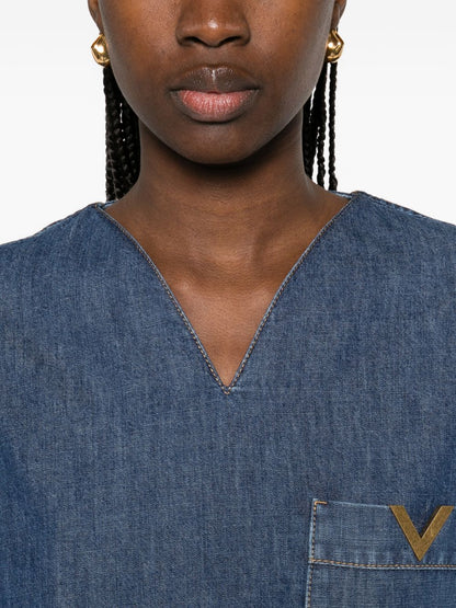 Valentino Blue Shirts — VLogo Denim Blouse, New In