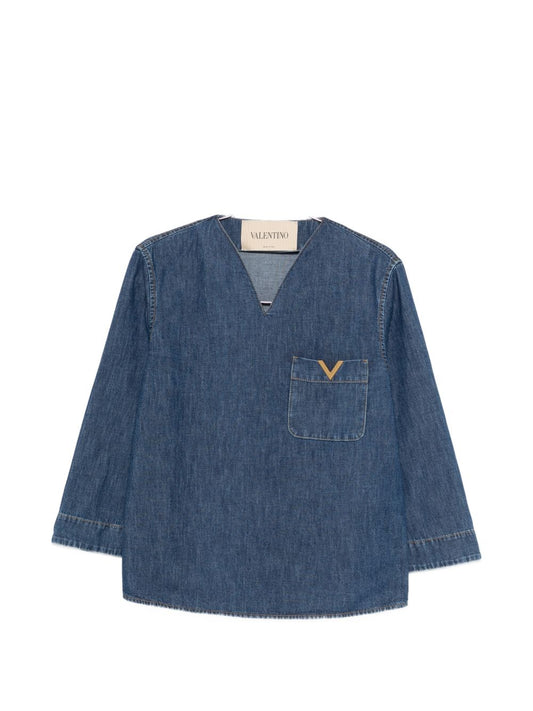 Valentino Blue Shirts — VLogo Denim Blouse, New In