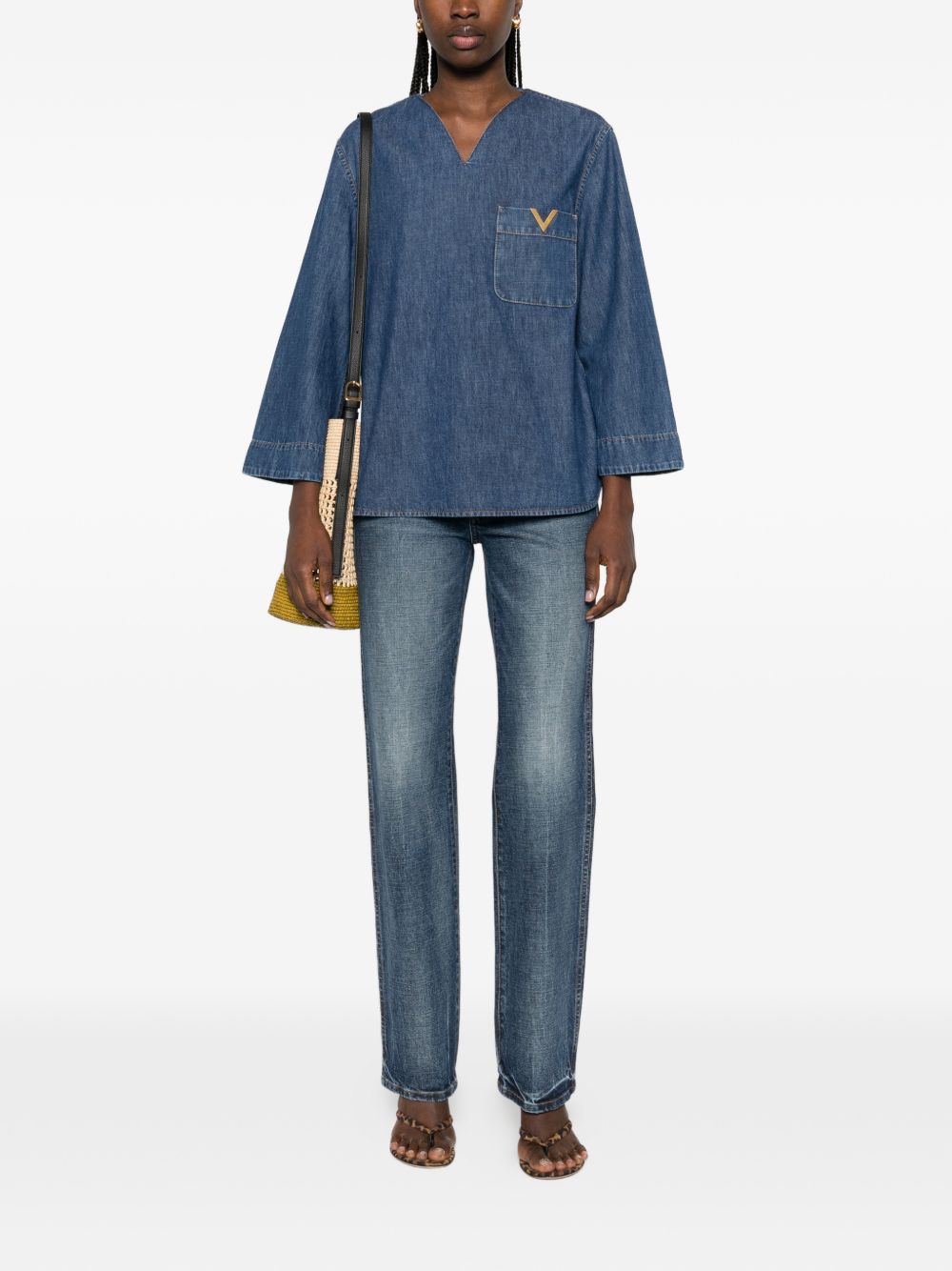 Valentino Blue Shirts — VLogo Denim Blouse, New In