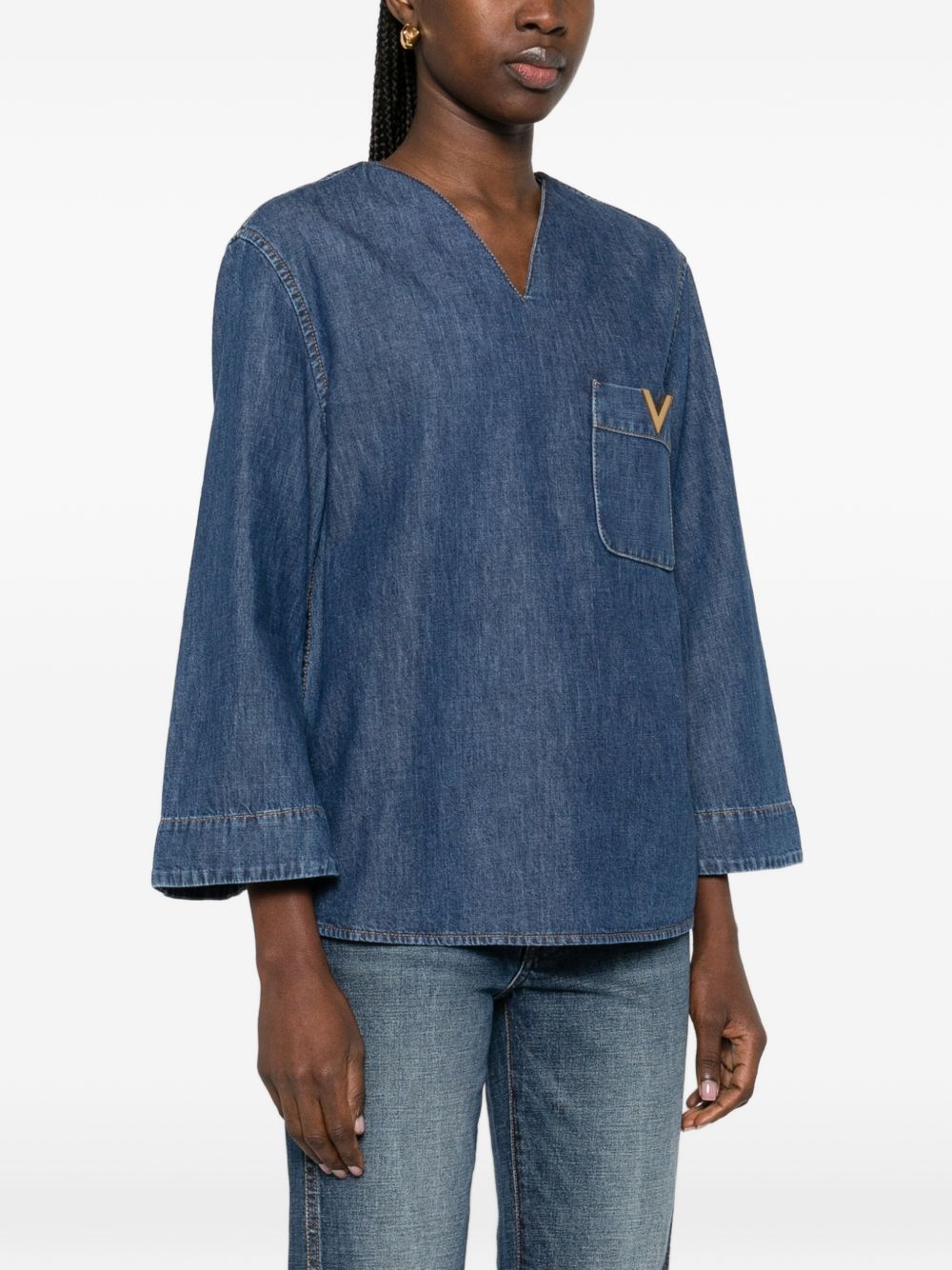 Valentino Blue Shirts — VLogo Denim Blouse, New In
