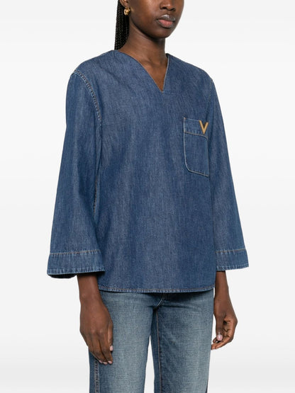 Valentino Blue Shirts — VLogo Denim Blouse, New In