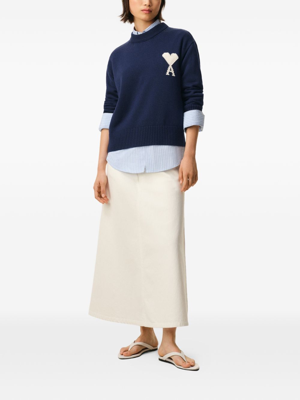 Ami Paris Blue Sweaters — Intarsia Heart Knit