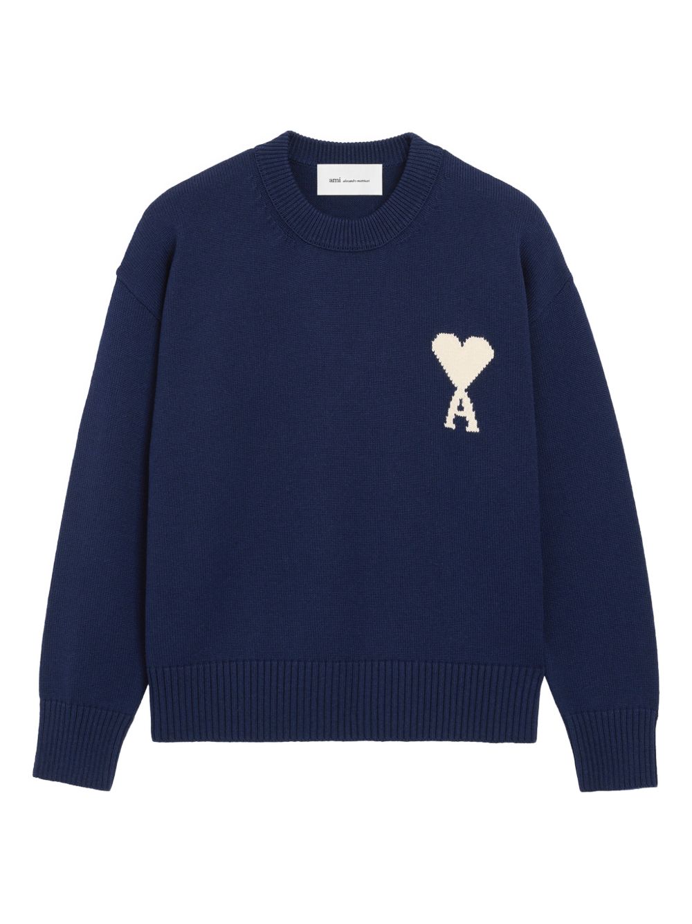 Ami Paris Blue Sweaters — Intarsia Heart Knit
