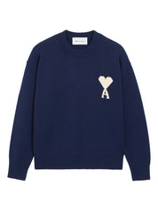 Ami Paris Blue Sweaters — Intarsia Heart Knit