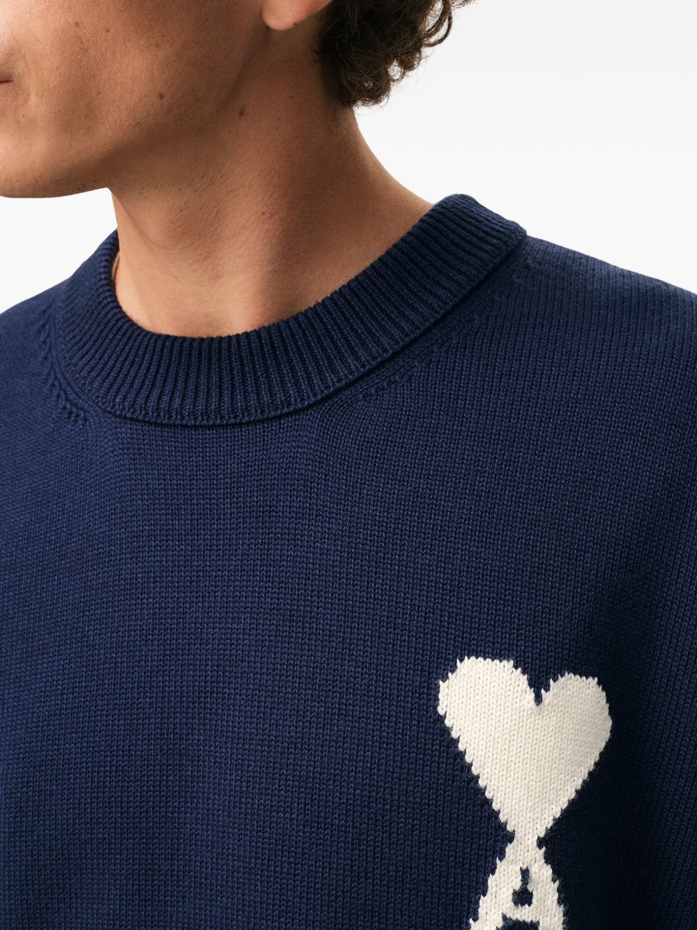 Ami Paris Blue Sweaters — Intarsia Heart Knit