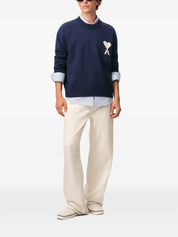 Ami Paris Blue Sweaters — Intarsia Heart Knit