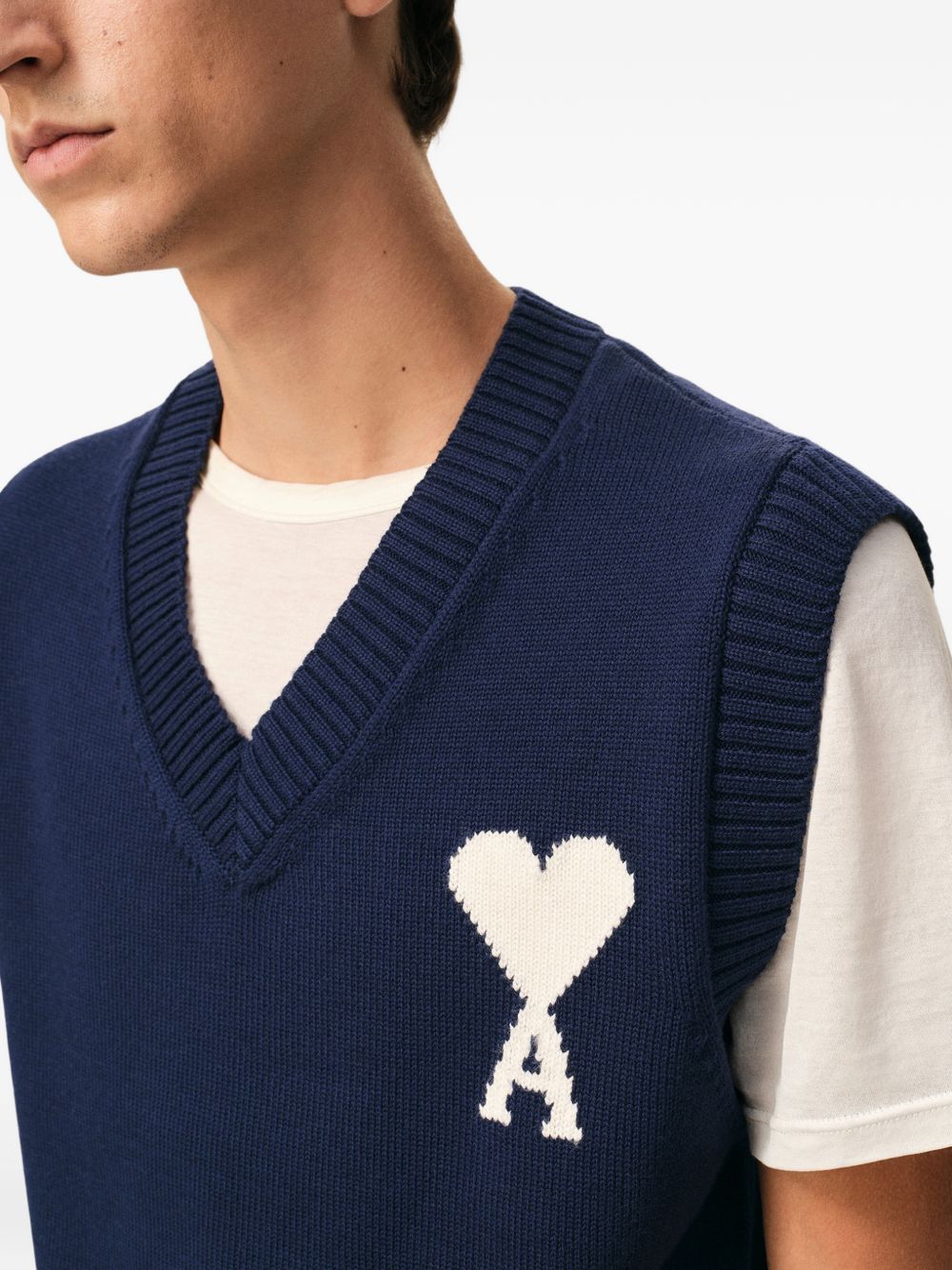 Ami Paris Blue Sweater Vest – V‑Neck Wool Topwear