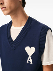 Ami Paris Blue Sweater Vest – V‑Neck Wool Topwear