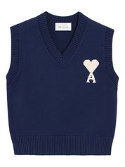 Ami Paris Blue Sweater Vest – V‑Neck Wool Topwear