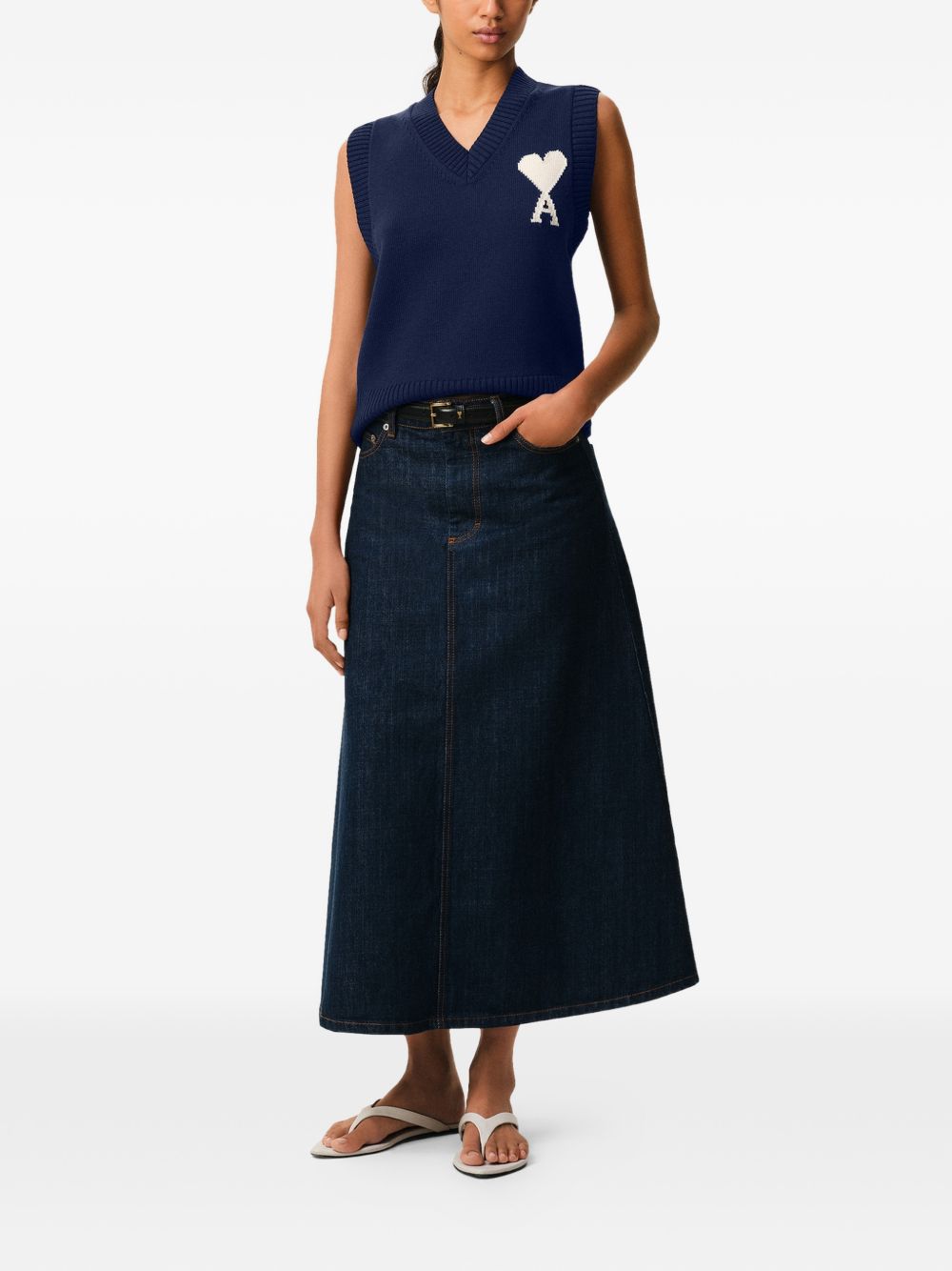 Ami Paris Blue Sweater Vest – V‑Neck Wool Topwear