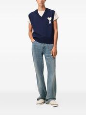 Ami Paris Blue Sweater Vest – V‑Neck Wool Topwear