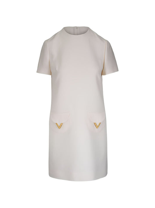 Valentino Dresses Ivory - VLogo Wool & Silk Dress