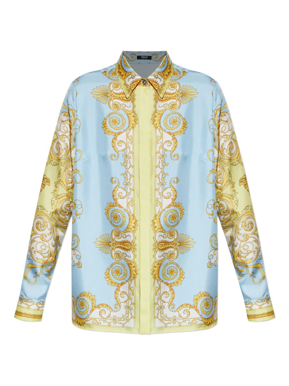 Versace Shirts — Clear Blue Silk Barocco Shirt