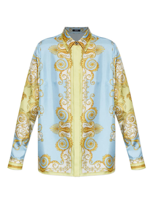 Versace Shirts — Clear Blue Silk Barocco Shirt